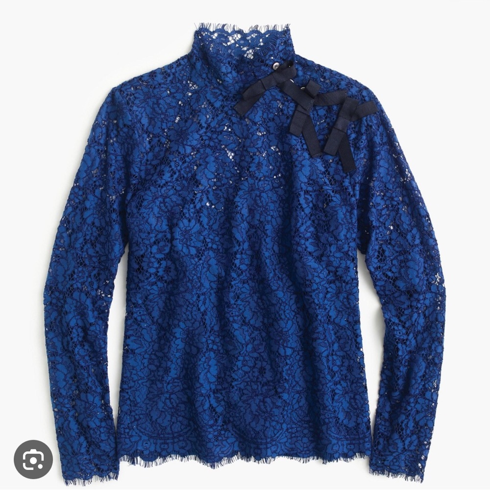 J. Crew Women's Blue Mockneck Top In Floral Lace Size 2